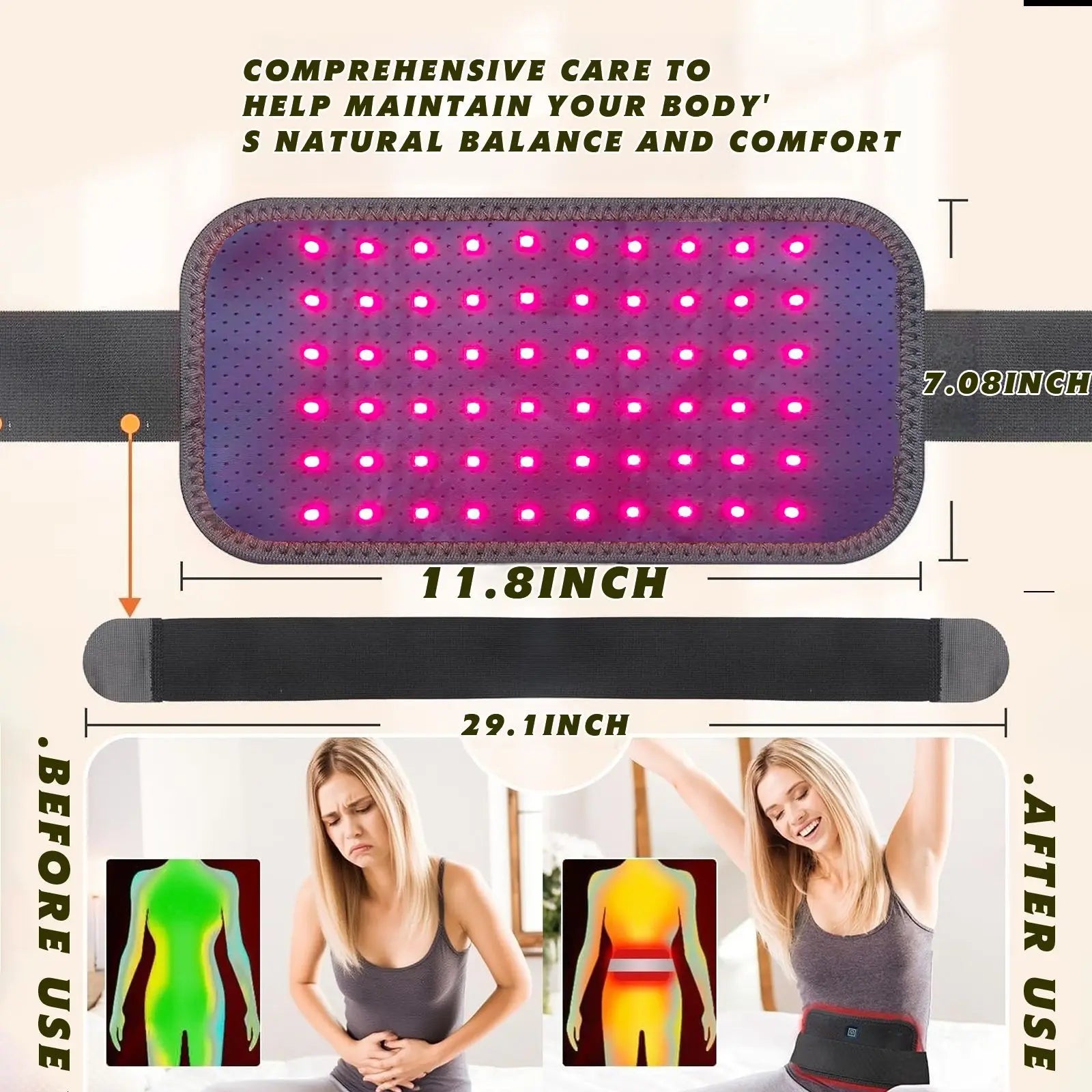 Infrared Heating Pad Red Light Therapy Belt for Back Pain Relief Muscle Recovery Shoulder Knee Joint Pain Portable Home Use