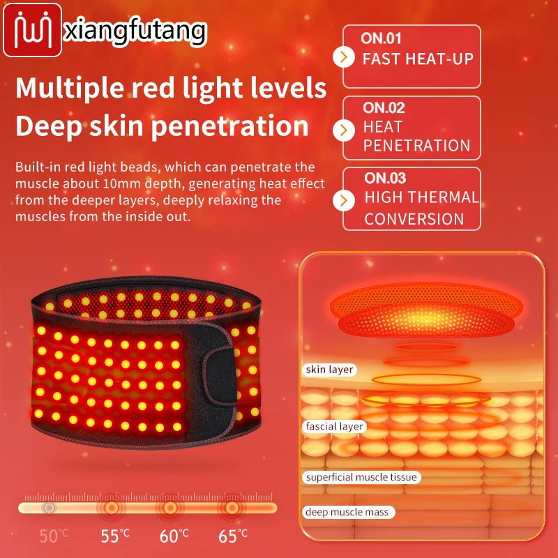 Red Light Therapy Belt -3-Gear Heat & Vibration，Relieves Lower Back Pain， For Sports Recovery & Elderly Lower Back Care