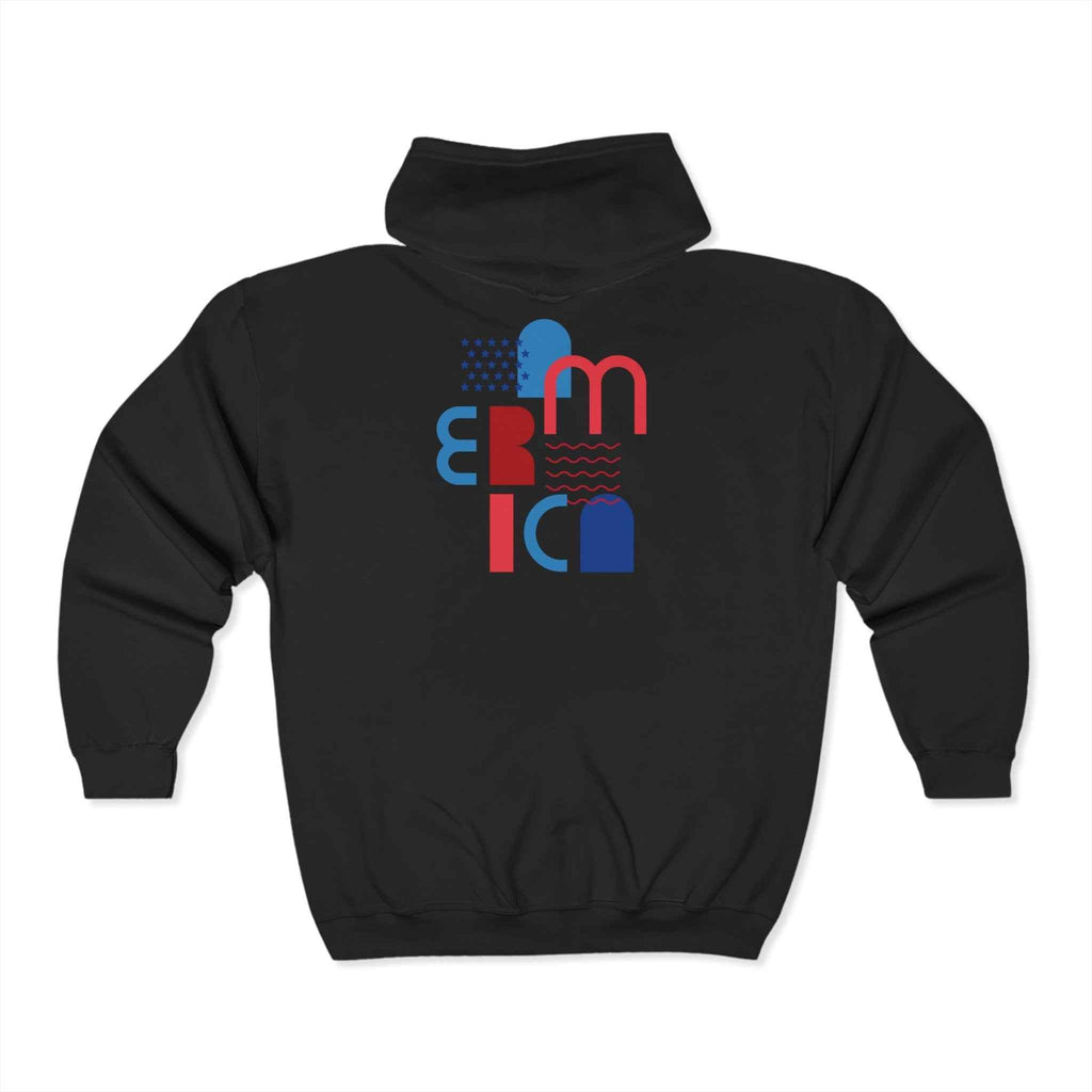Felpa con Cappuccio e Zip America Nera Cozy Unisex Heavy Blend