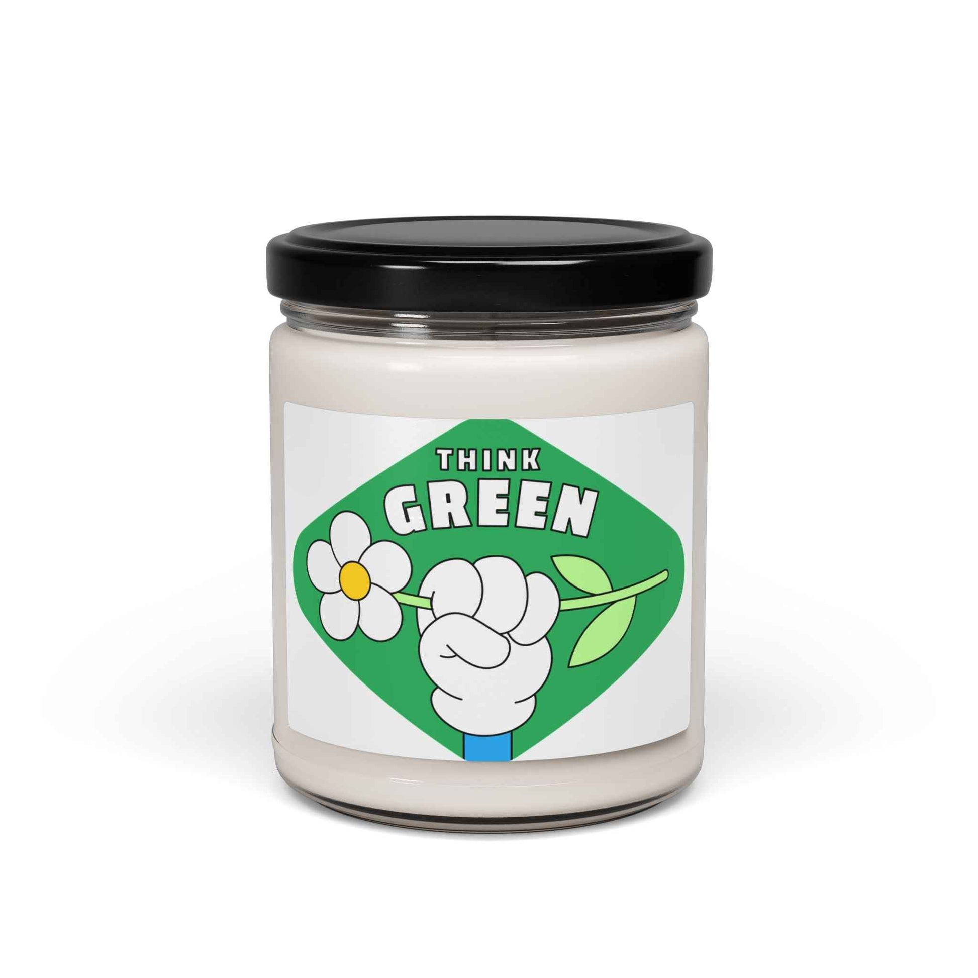 Think Green Scented Soy Candle - Eco-Friendly 9oz Candle with Floral Design